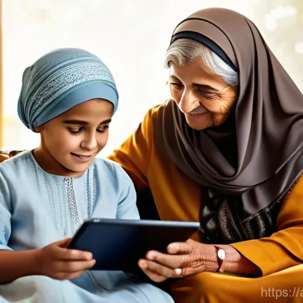 시니어 기술 교육 - **Prompt: Intergenerational Digital Learning - First Steps**
    "A warmly lit, cozy indoor scene fe...