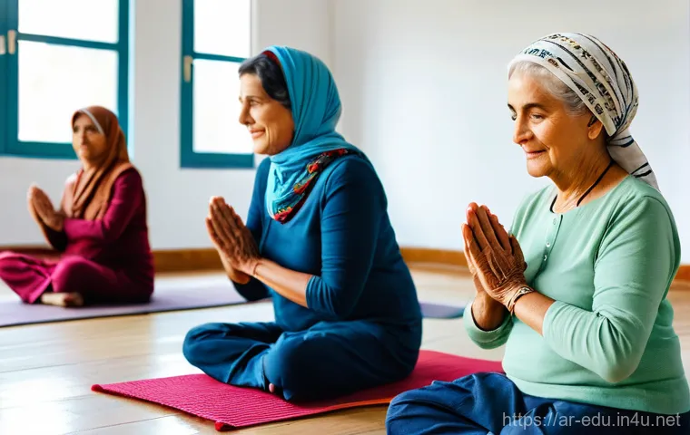 시니어 문화센터 프로그램 - **Prompt:** A cozy and inviting common lounge area in an Arab cultural center, designed for social i...