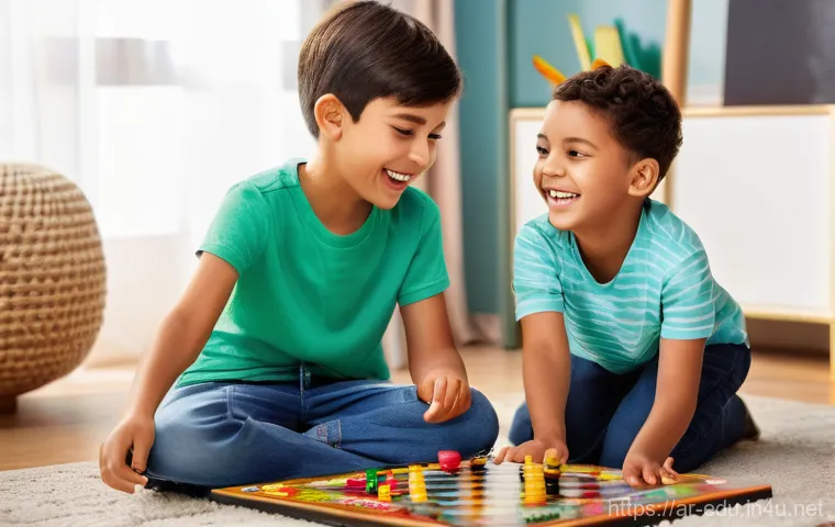 아동 사회성 향상 - **Prompt 1: Cooperative Play and Joy**
    "A vibrant, eye-level shot of three to five diverse child...