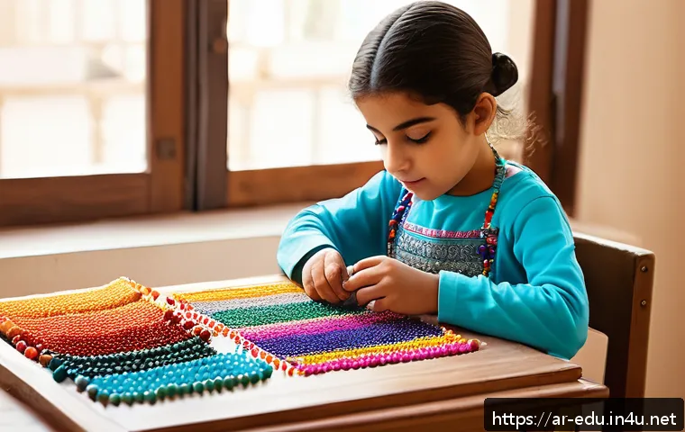 아이 공예 교육 - A warm, inviting home craft corner designed for Arab children, featuring a small table with natural ...