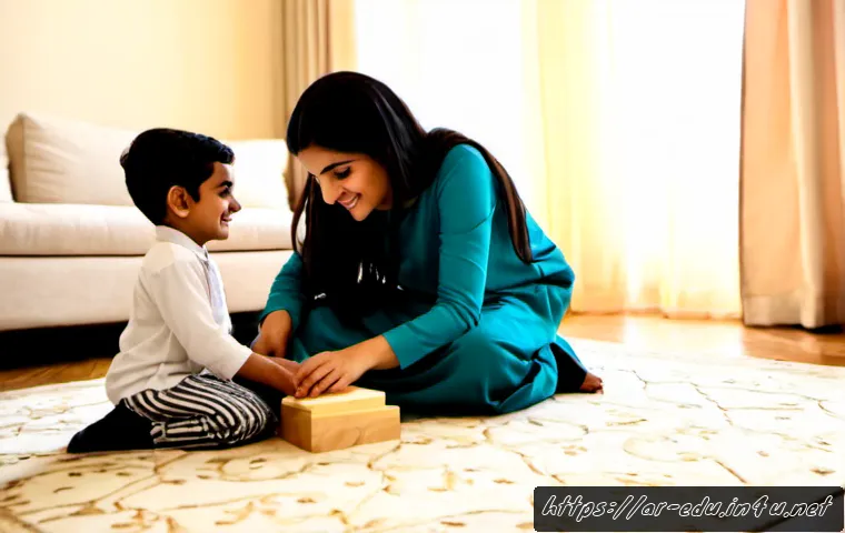 Home 17 아동 실내 놀이 - Photorealistic indoor children’s play scene in a warm Arab family living room, two young children fu...